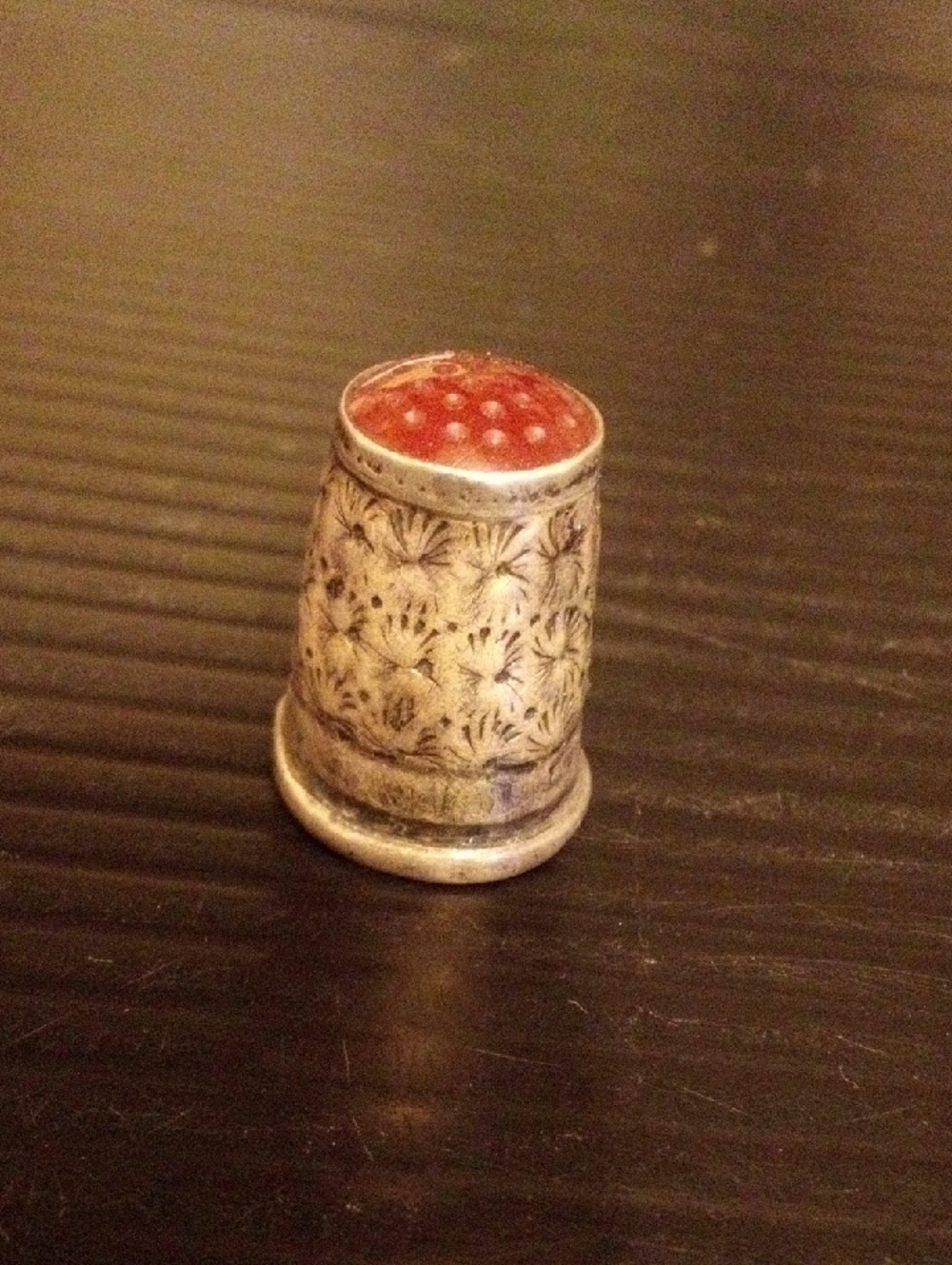 Vintage Decorative Sewing Thimble with Red Top